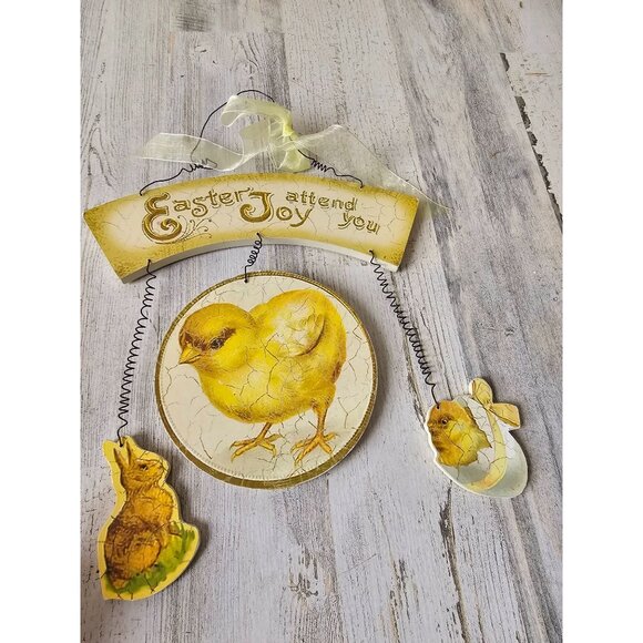 Victoria trading Easter sign bunny rabbit chick spring decor shabby chic vintage - Picture 1 of 10